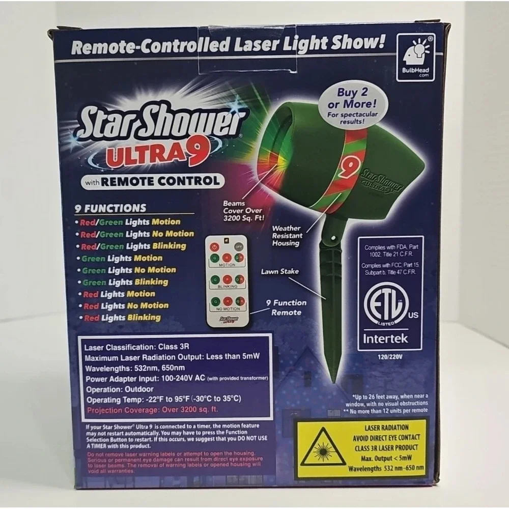Star Shower Ultra‎ 9 Light Show Christmas Laser Projector Red Green With Remote